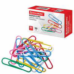 Изображение товара Большие цветные скрепки 50 мм BRAUBERG 50 шт. в картонной коробке