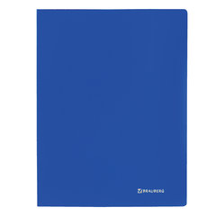Папка с боковым металлическим прижимом BRAUBERG стандарт, синяя, до 100 листов, 0,6 мм, 221629