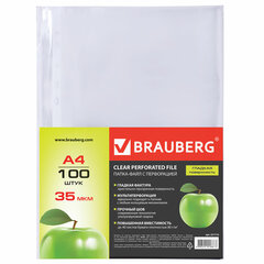 Папки-файлы перфорированные А4 BRAUBERG &laquo;PREMIUM&raquo;, комплект 100 шт., гладкие, &laquo;Яблоко&raquo;, 35 мкм, 221710