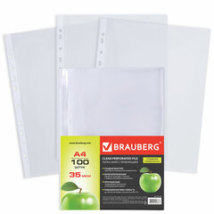 Папки-файлы перфорированные А4 BRAUBERG &laquo;PREMIUM&raquo;, комплект 100 шт., гладкие, &laquo;Яблоко&raquo;, 35 мкм, 221710