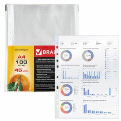 Папки-файлы перфорированные А4 BRAUBERG &laquo;PREMIUM&raquo;, КОМПЛЕКТ 100 шт., матовые, 45 мкм, 221713