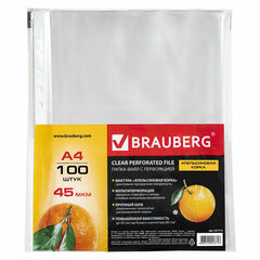 Папки-файлы перфорированные А4 BRAUBERG &laquo;PREMIUM&raquo;, КОМПЛЕКТ 100 шт., матовые, 45 мкм, 221713