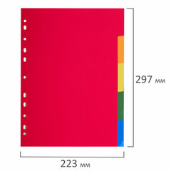 Разделитель пластиковый BRAUBERG, А4, 5 листов, по цветам, оглавление, Китай, 221846