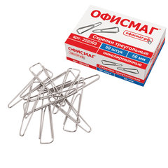 Изображение товара Скрепки большие 50 мм, ОФИСМАГ, никелированные, треугольные, 50 шт., в картонной коробке, 222093