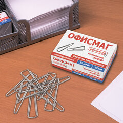 Скрепки большие 50 мм, ОФИСМАГ, никелированные, треугольные, 50 шт., в картонной коробке, 222093