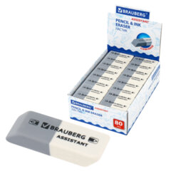 Изображение товара Ластик BRAUBERG «Assistant», 41×14×8 мм, серо-белый, прямоугольный, скошенные края, 222461