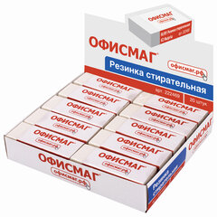 Ластик большой ОФИСМАГ, 60&times;20&times;11 мм, белый, прямоугольный, картонный держатель, 222469
