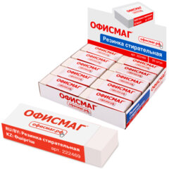 Изображение товара Ластик большой ОФИСМАГ, 60×20×11 мм, белый, прямоугольный, картонный держатель, 222469