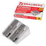 Точилка BRAUBERG "Style", металлическая клиновидная, 2 отверстия для чернографитных карандашей (в том числе утолщенных), 222486