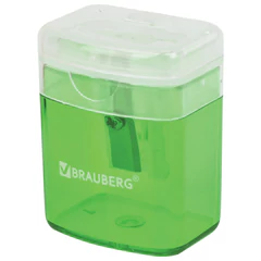Точилка BRAUBERG &laquo;OfficeBox&raquo;, с контейнером и крышкой, прямоугольная, в упаковке с подвесом, ассорти, 222494
