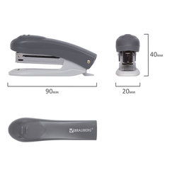 Степлер №10 BRAUBERG &laquo;Original&raquo;, до 12 листов, с антистеплером, серый, 222531