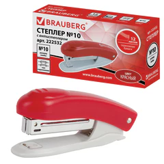Степлер №10 BRAUBERG &laquo;Original&raquo;, до 12 листов, с антистеплером, красный, 222532