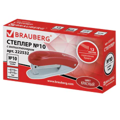 Степлер №10 BRAUBERG &laquo;Original&raquo;, до 12 листов, с антистеплером, красный, 222532