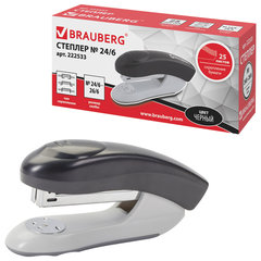 Степлер №24/<wbr/>6, 26/<wbr/>6 BRAUBERG &laquo;Original&raquo;, до 25 листов, черный, 222533
