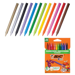 Мелки пластиковые BIC &laquo;Plastidecor&raquo;, 12 цветов, ультрапрочные, круглые, картонная упаковка, подвес, 945764