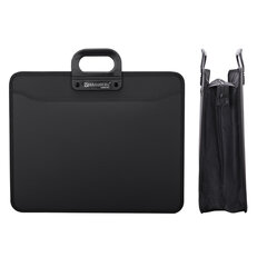 Папка-портфель пластиковая БОЛЬШОГО ФОРМАТА BRAUBERG &laquo;ПОРТФОЛИО&raquo; А3 (470&times;380&times;130 мм), 3 отделения, черная, 223081