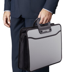 Папка-портфель пластиковая BRAUBERG ПРЕМЬЕР А4 (390&times;315&times;120 мм), 3 отделения, фактура &laquo;бисер&raquo;, серая, 223083