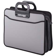 Папка-портфель пластиковая BRAUBERG ПРЕМЬЕР А4 (390&times;315&times;120 мм), 3 отделения, фактура &laquo;бисер&raquo;, серая, 223083