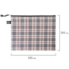Папка-конверт на молнии А4 (335&times;243 мм), ткань в клетку, BRAUBERG &laquo;Checked&raquo;, 223892