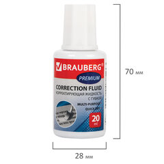 Корректирующая жидкость BRAUBERG &laquo;Premium&raquo; быстросохнущая, 20 мл, с губчатым аппликатором, 224090