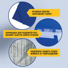 Папка на резинках BRAUBERG &laquo;Business&raquo;, А4, 13 отделений, пластиковый индекс, синяя, 0,5 мм, 224146