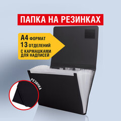 Папка на резинках BRAUBERG &laquo;Business&raquo;, А4, 13 отделений, пластиковый индекс, черная, 0,5 мм, 224147