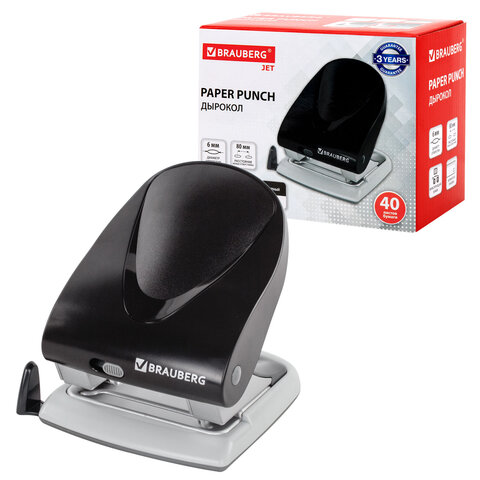 Дырокол BRAUBERG "G-Line", до 40 листов, черный, 224341