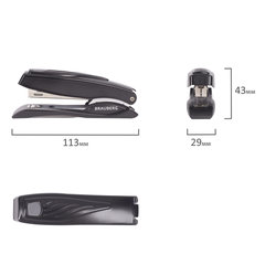 Степлер №10 металлический BRAUBERG &laquo;ST-200M&raquo;, до 16 листов, с резиновой накладкой и антистеплером, черный, 224344