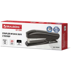 Степлер №24/<wbr/>6, 26/<wbr/>6 BRAUBERG &laquo;ST-100&raquo;, до 20 листов, черный, 224345