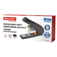 Степлер ЭНЕРГОСБЕРЕГАЮЩИЙ МОЩНЫЙ №24/<wbr/>6-23/<wbr/>13 BRAUBERG &laquo;Easy Press&raquo;, до 100 листов, БЕЗ УСИЛИЙ, 224350