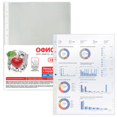 Папки-файлы перфорированные, А4, ОФИСМАГ &laquo;ПРЕМИУМ&raquo;, комплект 100 шт., гладкие, 38 мкм, 224601