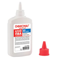 Клей ПВА ОФИСМАГ (бумага, картон, дерево), 85 г, РОССИЯ, 224604
