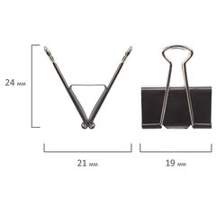 Зажимы для бумаг STAFF &laquo;EVERYDAY&raquo;, КОМПЛЕКТ 12 шт., 19 мм, на 60 листов, черные, картонная коробка, 224606