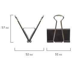 Зажимы для бумаг большие STAFF &laquo;EVERYDAY&raquo;, КОМПЛЕКТ 12 шт., 51 мм, на 230 листов, черные, картонная коробка, 224610