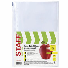 Папки-файлы перфорированные, А4, STAFF &laquo;STANDARD&raquo;, КОМПЛЕКТ 100 шт., гладкие, 25 мкм, 224814
