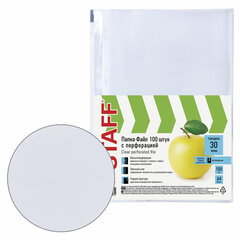 Папки-файлы перфорированные, А4, STAFF &laquo;STANDARD&raquo;, КОМПЛЕКТ 100 шт., гладкие, &laquo;Яблоко&raquo;, 30 мкм, 224917