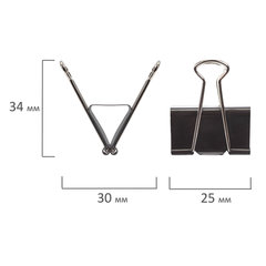 Зажимы для бумаг ОФИСМАГ, КОМПЛЕКТ 12 шт., 25 мм, на 100 листов, черные, картонная коробка, 225155