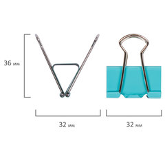 Зажимы для бумаг STAFF &laquo;Profit&raquo;, КОМПЛЕКТ 12 шт., 32 мм, на 140 листов, цветные, картонная коробка, 225158