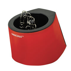 Изображение товара Магнитная скрепочница ОФИСМАГ с 30 скрепками, красно-черная цилиндрическая