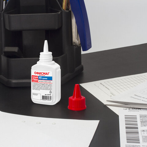 Клей ПВА ОФИСМАГ (бумага, картон, дерево), 45 г, РОССИЯ, 225760 - фото 5
