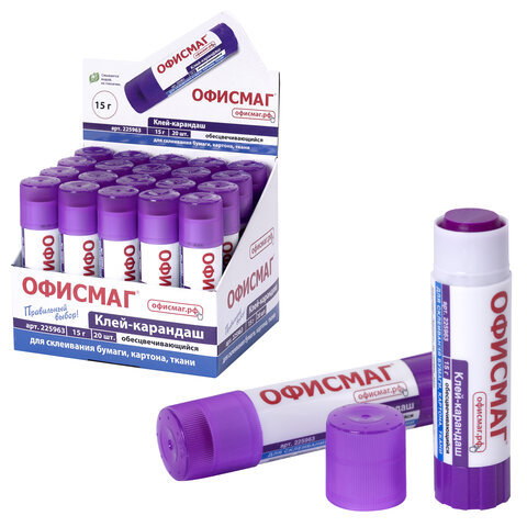 Клей-карандаш ОФИСМАГ 15 г, обесцвечивающийся после высыхания, 225963