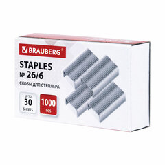 Скобы BRAUBERG № 26/<wbr/>6 (для степлеров 24/<wbr/>6), 1000 штук, экономичные, до 30 листов, 225973