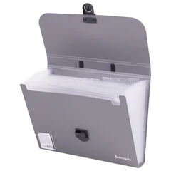 Папка-портфель пластиковая BRAUBERG &laquo;ПРОЕКТ&raquo;, А4 (330&times;240&times;35 мм), 13 отделений, серый, РОССИЯ, 226027