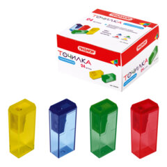 Изображение товара Точилка ПИФАГОР, с контейнером, прямоугольная, пластиковая, тонированный корпус, ассорти, 226530