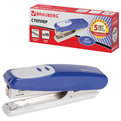 Степлер №10 BRAUBERG &laquo;Germanium&raquo;, до 12 листов, с антистеплером, синий, ГАРАНТИЯ 5 ЛЕТ, 226569