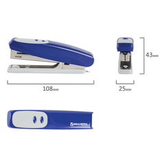 Степлер №10 BRAUBERG &laquo;Germanium&raquo;, до 12 листов, с антистеплером, синий, ГАРАНТИЯ 5 ЛЕТ, 226569