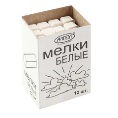 Мел белый квадратный 12 штук, АЛГЕМ, картонная упаковка, НМБ-12