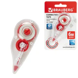 Корректирующая лента BRAUBERG, 5 мм х 6 м, корпус красный, механизм перемотки, блистер, 226809