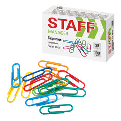 Изображение товара Скрепки STAFF Manager 28 мм цветные 100 шт в картонной коробке