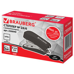Степлер №24/<wbr/>6, 26/<wbr/>6 МИНИ BRAUBERG &laquo;Standard&raquo;, до 25 листов, с антистеплером, черный, 226849